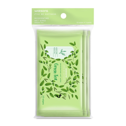 MWF 530 Bandas Green Tea Invigorating Wet Wipes Alcohol Free Gentle & Mild 10s x 3 pack